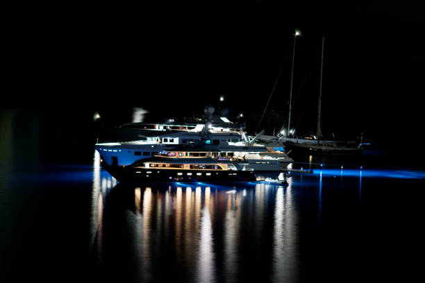 istock Yachts and boats in greece at night time 868872040
