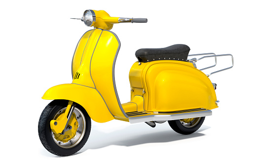Yellow retro scooter isolated on white background