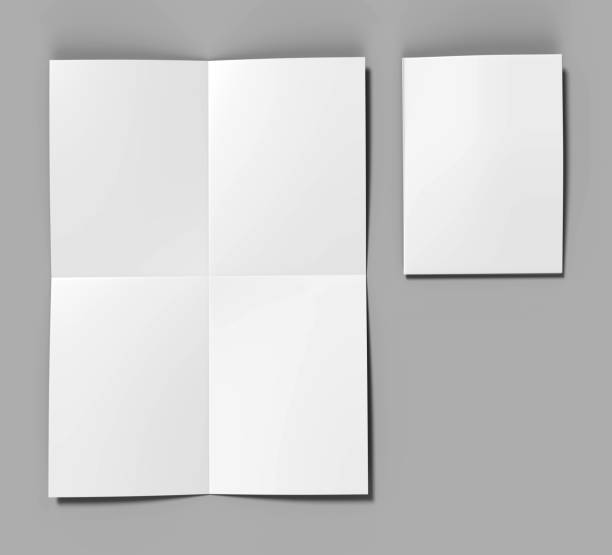 法式折頁 a4 a5 廣場摺頁冊傳單的類比和範本設計。空白白色3d 渲染插圖。 - 法語 個照片及圖片檔