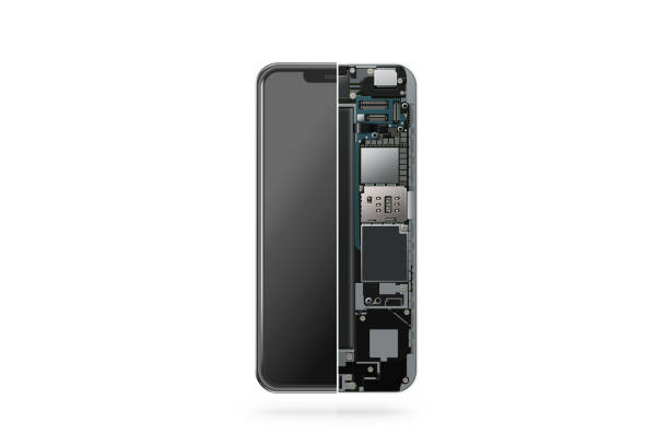 New modern smart phone internal isolated, chip, motherboard New modern smart phone internal isolated, chip, motherboard, processor, cpu and details, 3d rendering. Smart phone component repair. Cellphone chipset inside. Telephone scecification disassembled disassembling stock pictures, royalty-free photos & images
