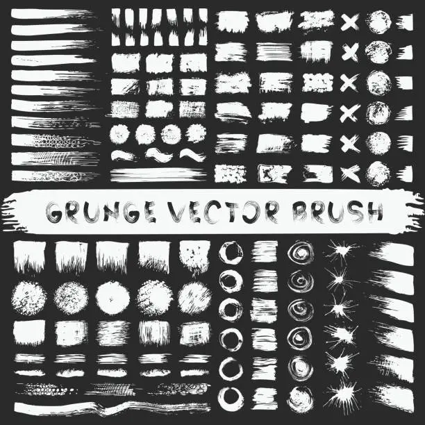 Vector illustration of Grunge stripes mega set. Black labels, paint texture. Brush strokes vector. Background handmade design elements.