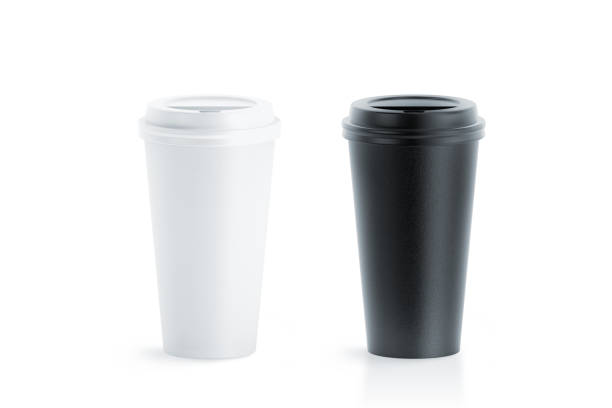 istock Blank black and white disposable paper cup with plastic lid 868883556