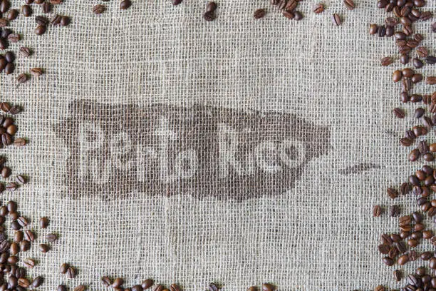 Photo of Burlap texture with coffee beans border