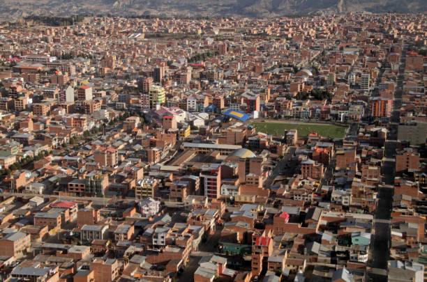 Plane approach to one of the highest airports in the world - El Alto, Bolivia