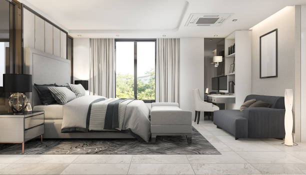 istock 3d rendering modern luxury bedroom suite in hotel with decor 868883794