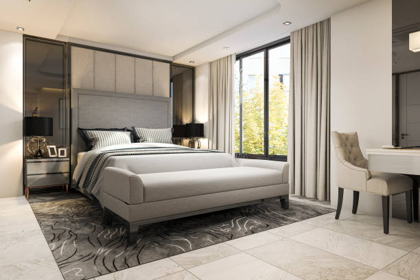 istock 3d rendering modern luxury bedroom suite in hotel with decor 868883796