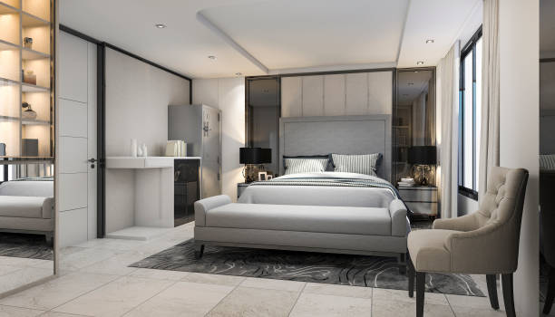 istock 3d rendering modern luxury bedroom suite in hotel with decor 868883852