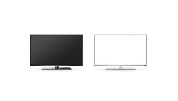 TV lcd flat screen mock up isolated, black and white set TV lcd flat screen mock up isolated, black and white set, 3d rendering. Hd telly monitor mockup front view. Modern electronic multimedia panel mock-up. Display television digital boxes. mock turtleneck stock pictures, royalty-free photos & images