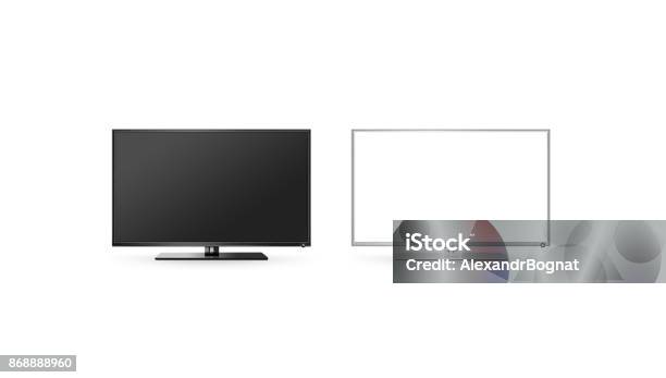 Tv Lcd Flat Screen Mock Up Isolated Black And White Set Stock Photo - Download Image Now