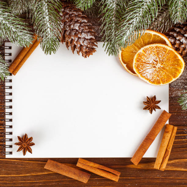 istock Christmas banner with green tree, cones, handmade felt decorations, orange and cinnamon on white wooden background. Empty space for text. 868895688