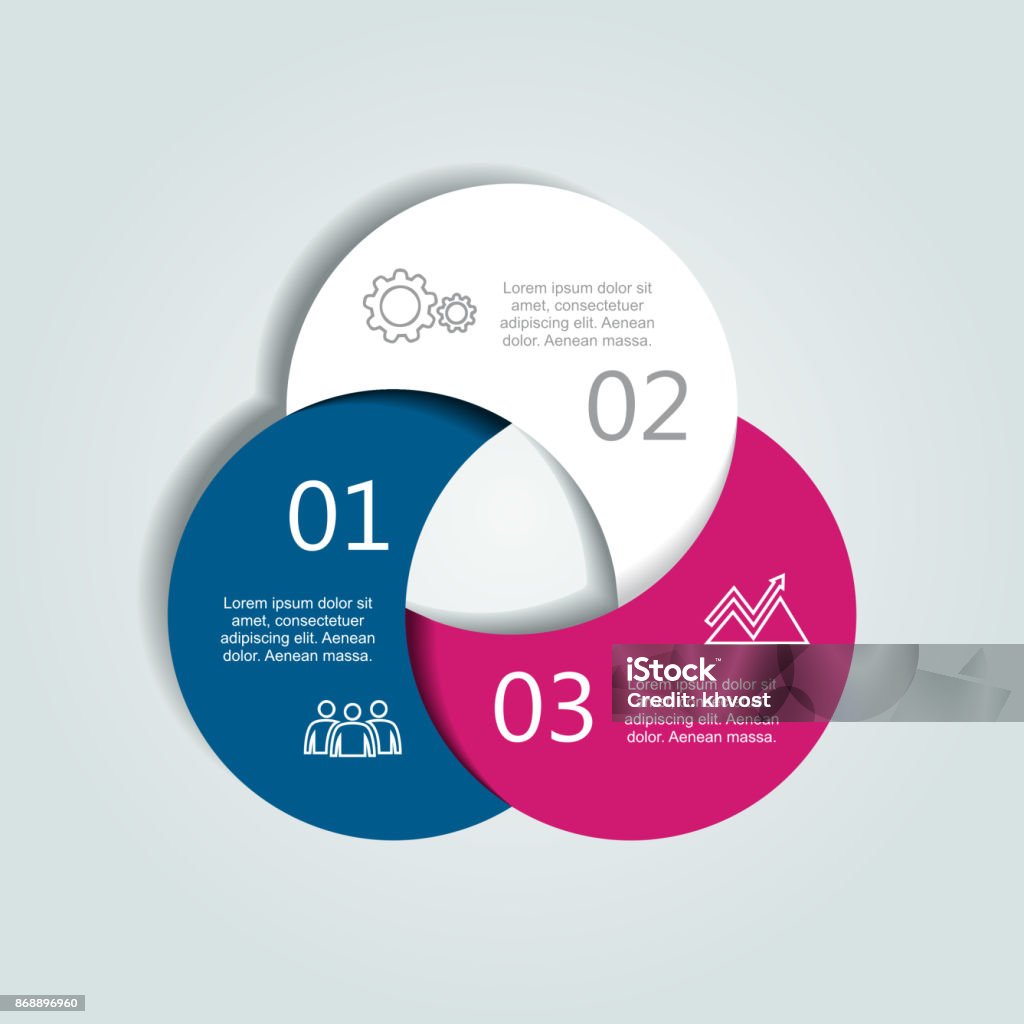 Infografik-Vorlage. Einsetzbar für Workflow-Layout, Diagramm, Schritt Geschäftsoptionen, Banner, Web-Design. - Lizenzfrei Drei Gegenstände Vektorgrafik