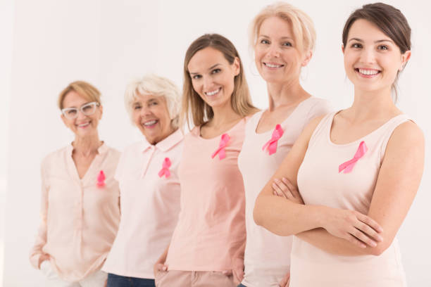 乳房癌の闘争の象徴 - self examination ストックフォトと画像