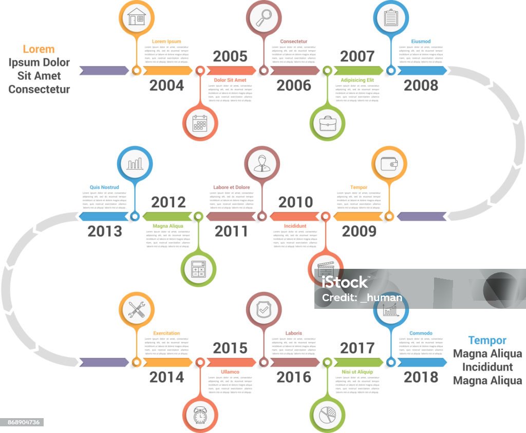 Cronología infografías  - arte vectorial de Línea de tiempo - Medios visuales libre de derechos