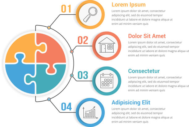 Infographic Template with Puzzle Circles Infographic template with puzzle circles with four elements, vector eps10 illustration circle puzzle stock illustrations