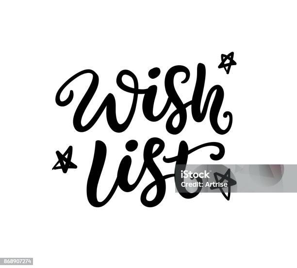 Wish List Phrase Christmas Ink Lettering Stock Illustration - Download Image Now - Abstract, Banner - Sign, Black Color
