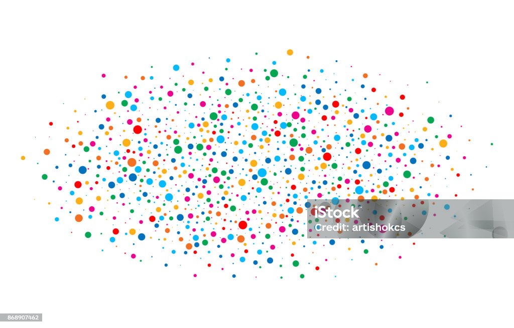 Colorful bright rainbow colors oval cloud confetti round papers isolated on white background. Birthday template and Holiday design element. Bright new year 2018 card background. Spotted stock vector