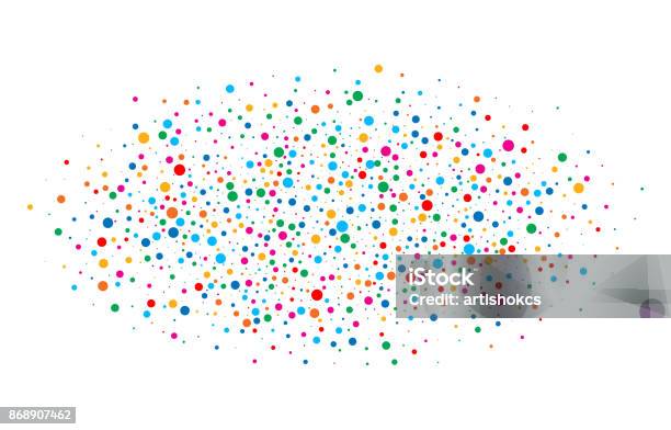 Colorful Bright Rainbow Colors Oval Cloud Confetti Round Papers Isolated On White Background Birthday Template And Holiday Design Element Bright New Year 2018 Card Background Stock Illustration - Download Image Now