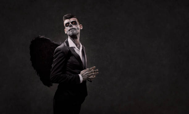 A male skull is an angel with wings. Halloween.