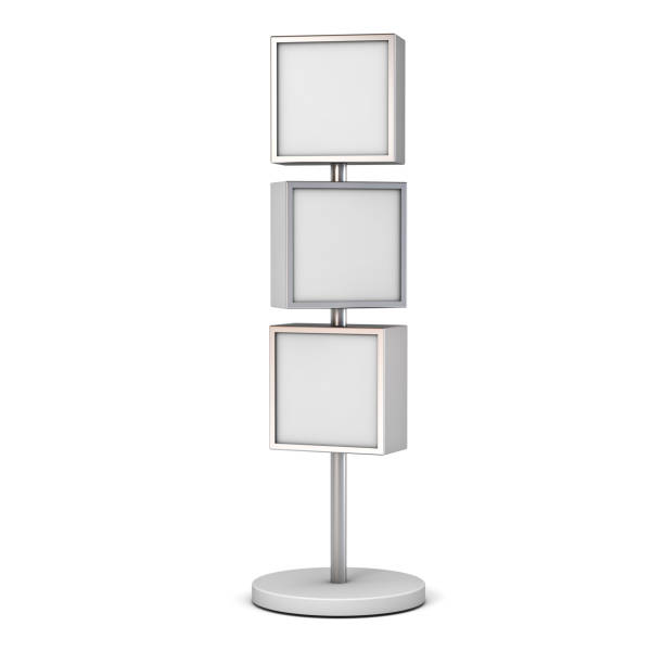 istock Blank box signboards with pole stand , blank mock up , signage boards or advertising square billboard boxes isolated on white background . 3D rendering 868910654