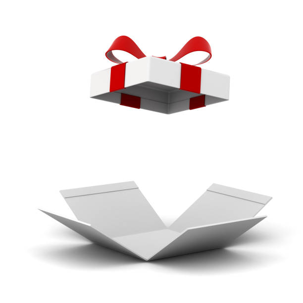 istock Open gift box , present box with red ribbon bow isolated on white background with shadow . 3D rendering 868911460