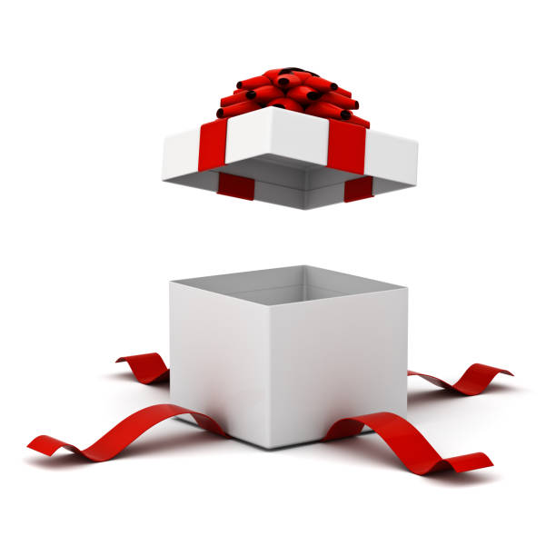 istock Open gift box , present box with red ribbon bow isolated on white background with shadow . 3D rendering 868911468