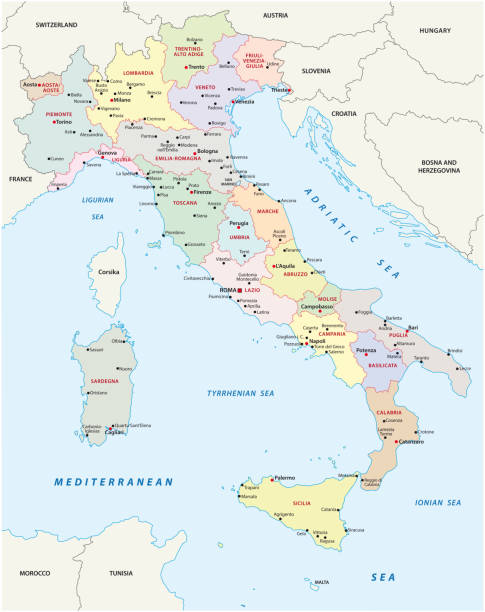 административная и политическая карта италии - emiliano martinez stock illustrations