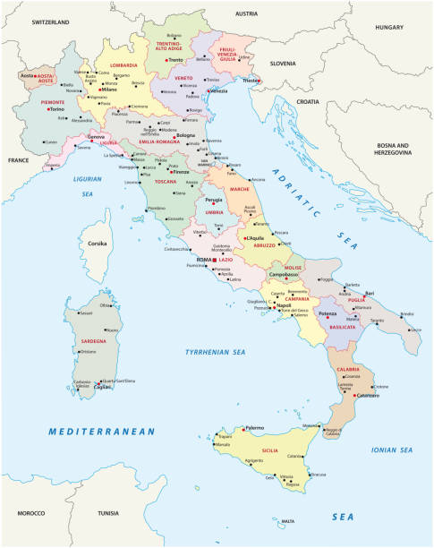 Italy administrative and political map Italy administrative, political and vector map tunisia stock illustrations