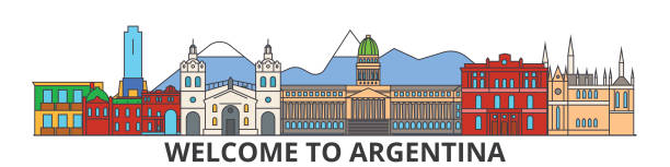 Argentina outline skyline, argentinian flat thin line icons, landmarks, illustrations. Argentina cityscape, argentinian travel city vector banner. Urban silhouette Argentina outline skyline, argentinian flat thin line icons, landmarks, illustrations. Argentina cityscape, argentinian vector travel city banner. Urban silhouette cordoba argentina stock illustrations