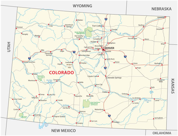 ilustrações de stock, clip art, desenhos animados e ícones de colorado road and national park map - utah map state usa