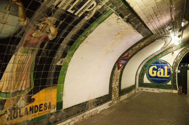 Chamberi underground station in Madrid, Spain. Madrid, Spain - October 18, 2014: Chamberi underground station on October 18, 2014 in Madrid, Spain. Chamberi is one of the most ancient metro station of Spain, was built in 1919 and was operating until 1966 then was closed for 40 years and now is opened as a museum. historical museum stock pictures, royalty-free photos & images