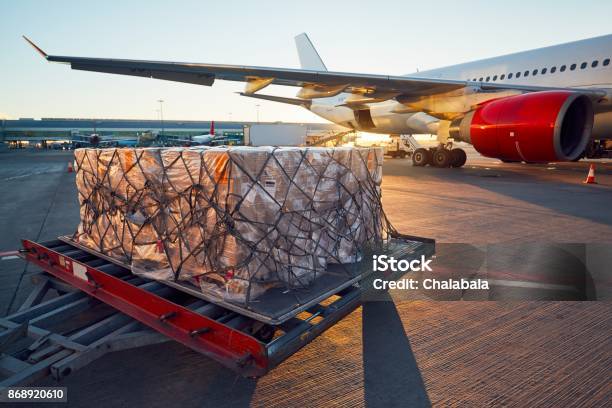 Loading To The Aircraft Stock Photo - Download Image Now - Airplane, Cargo Container, Freight Transportation