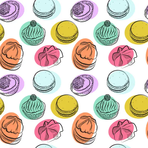 Vector illustration of Seamless pattern with different sweet cakes