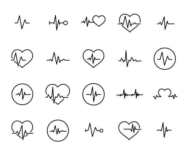 illustrations, cliparts, dessins animés et icônes de une collection simple de cardiogramme associés icônes de ligne - heartbeat