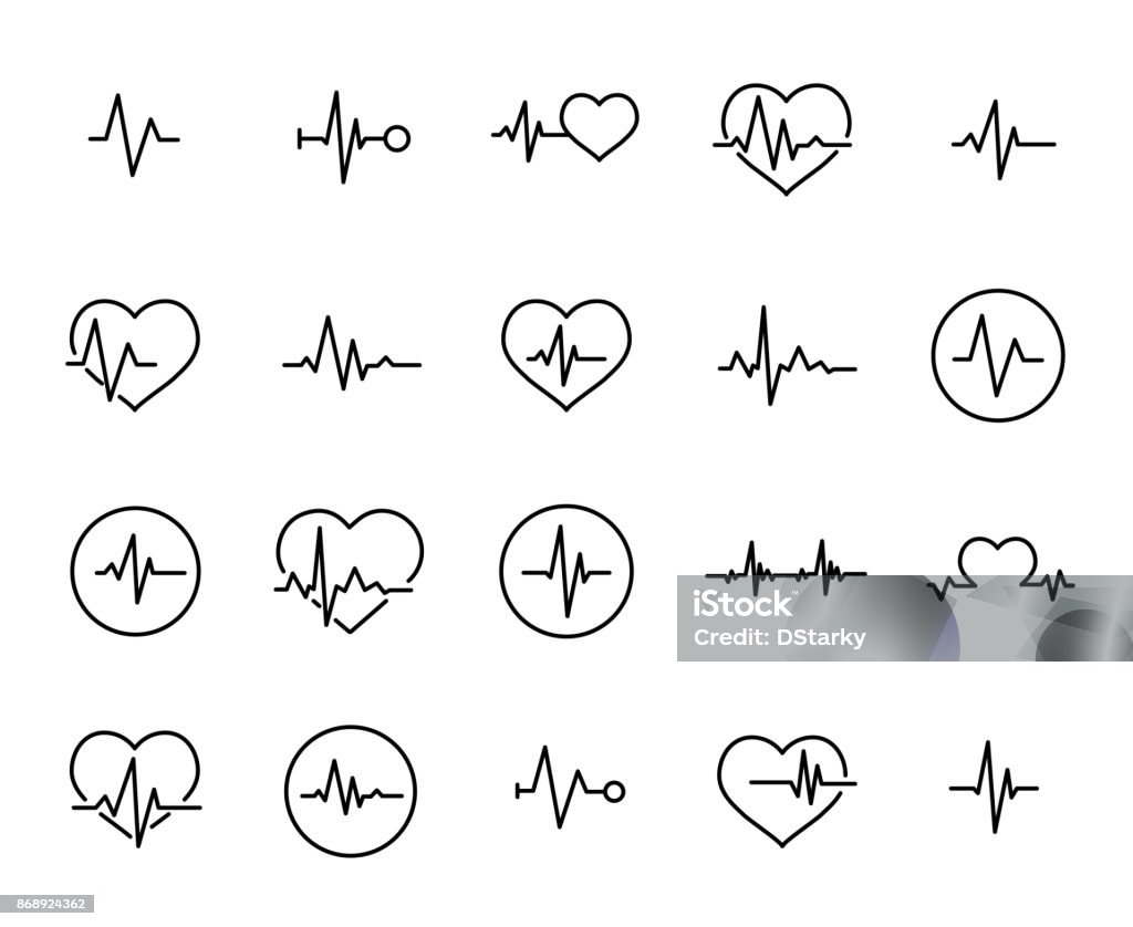 Simple collection of cardiogram related line icons Simple collection of cardiogram related line icons. Thin line vector set of signs for infographic, logo, app development and website design. Premium symbols isolated on a white background. Electrocardiography stock vector