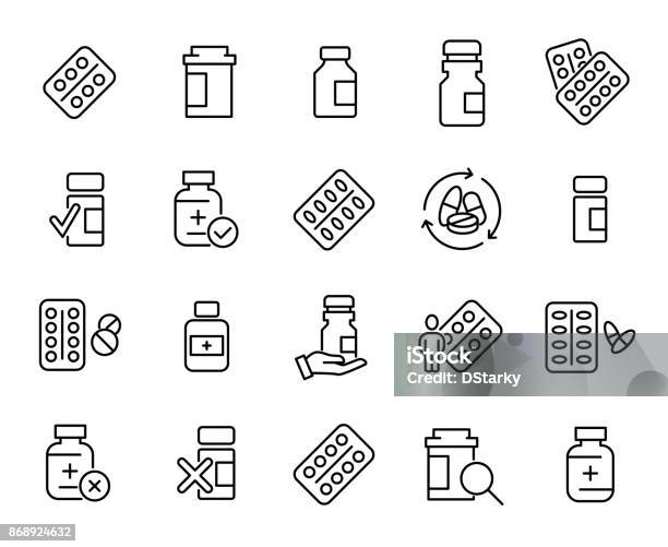 Simple Collection Of Medical Drug Related Line Icons Stock Illustration - Download Image Now