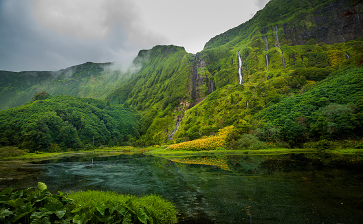 waterfalls on Flores Island Azores Portugal