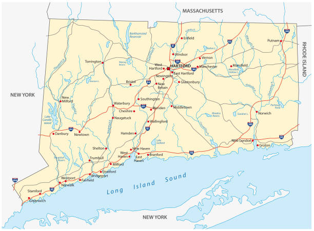 ilustrações, clipart, desenhos animados e ícones de connecticut mapa rodoviário - connecticut map