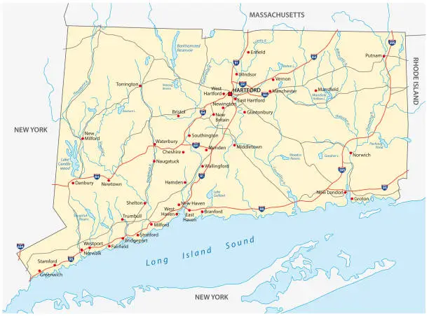 Vector illustration of Connecticut road map