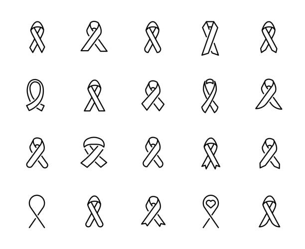 illustrazioni stock, clip art, cartoni animati e icone di tendenza di raccolta di icone hiv in stile contorno moderno. - aids