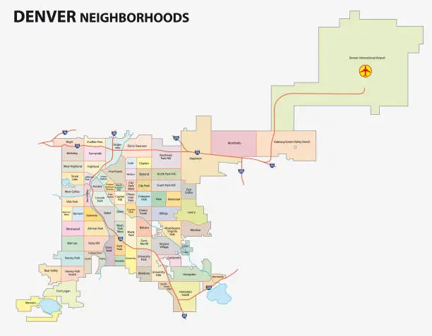 Vector illustration of Denver, colorado neighborhood map