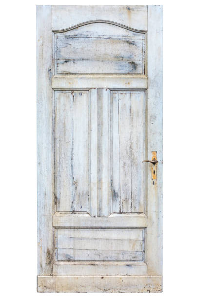 Old weathered door with cracked white paint