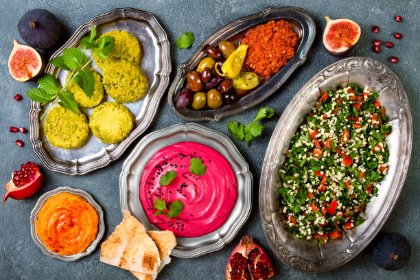 istock Middle Eastern traditional dinner. Authentic arab cuisine. Meze party food. Top view, flat lay, overhead 868945324