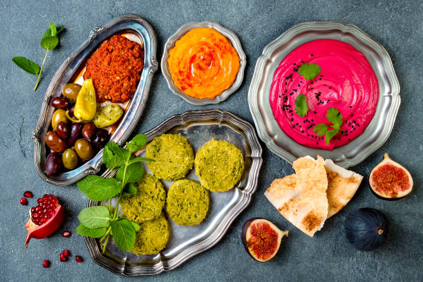 istock Middle Eastern traditional dinner. Authentic arab cuisine. Meze party food. Top view, flat lay, overhead 868945496
