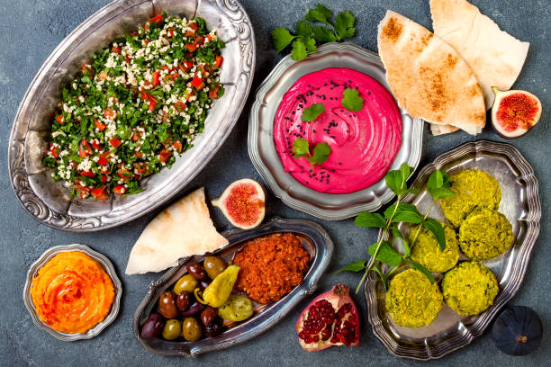istock Middle Eastern traditional dinner. Authentic arab cuisine. Meze party food. Top view, flat lay, overhead 868945516