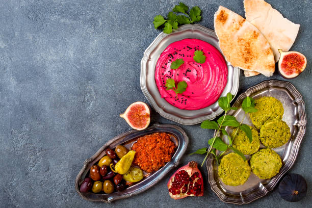 istock Middle Eastern traditional dinner. Authentic arab cuisine. Meze party food. Top view, flat lay, overhead, copy space 868945582