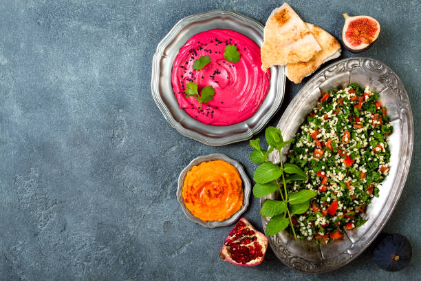 istock Middle Eastern traditional dinner. Authentic arab cuisine. Meze party food. Top view, flat lay, overhead, copy space 868945840
