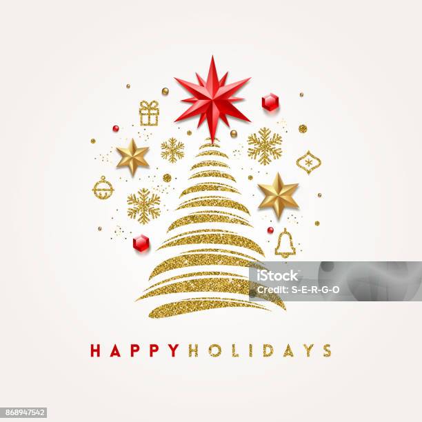 Vektor Weihnachten Grußkarte Stock Vektor Art und mehr Bilder von Weihnachtskarte - Weihnachtskarte, Weihnachtsbaum, Gold - Edelmetall
