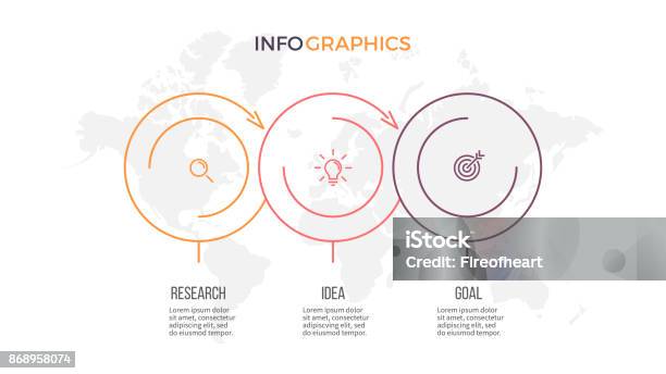 Business Process Timeline Infographics With 3 Steps Options Arrows Vector Template Stock Illustration - Download Image Now