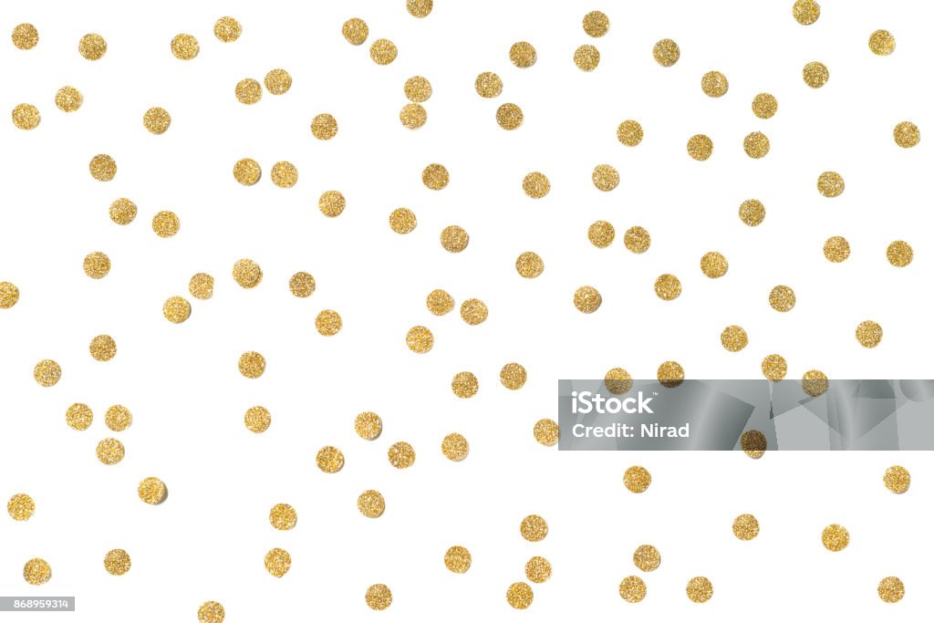 Gold glitter confetti paper cut on white background Confetti Stock Photo