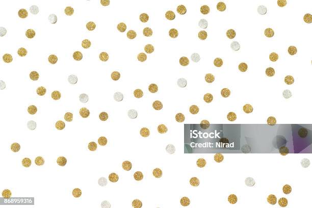 Gold And Silver Glitter Confetti Paper Cut On White Background Stock Photo - Download Image Now